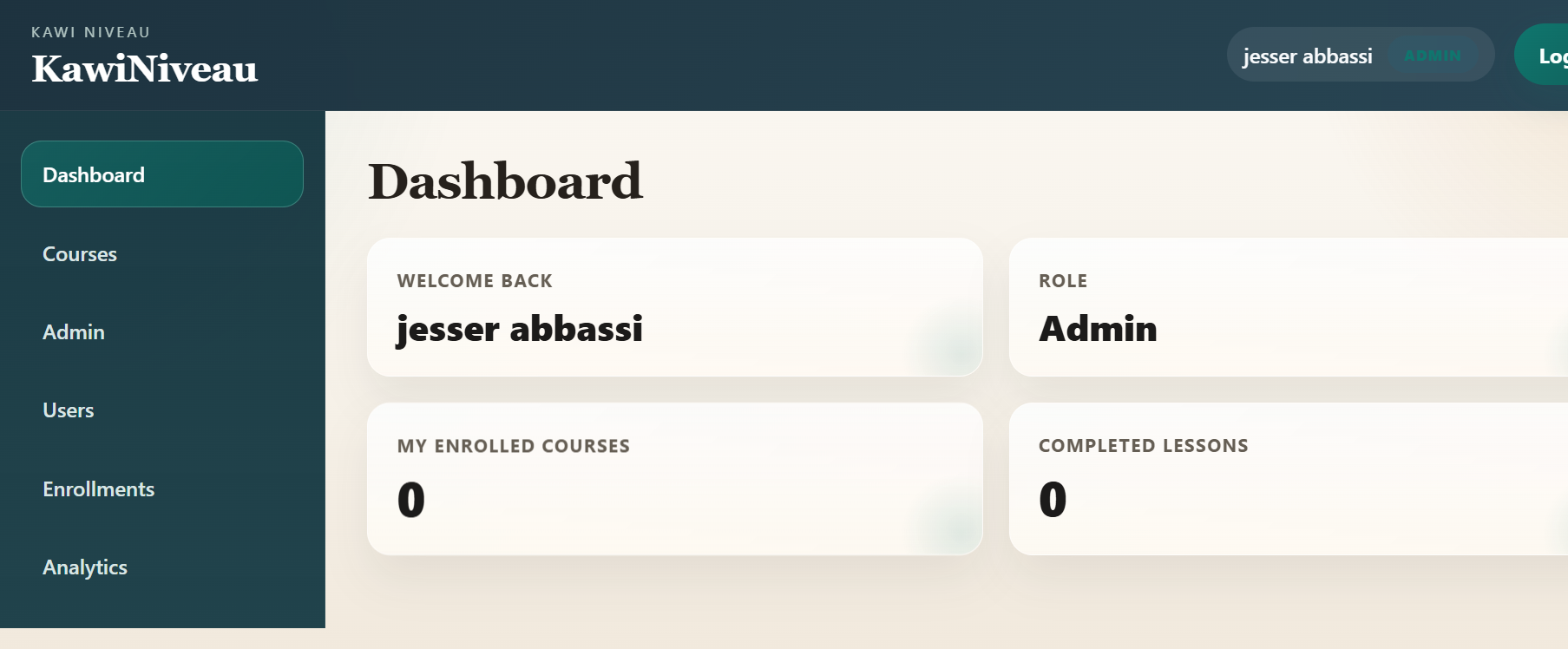 KawiNiveau learning dashboard screenshot
